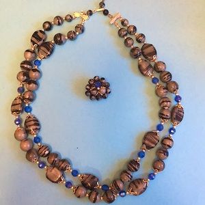 Vintage Hong Kong Beaded Double Strand and Matching Earring Set